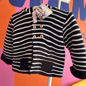 Veste marinière bouton à capuche Petits coeurs à la mer 12 mois