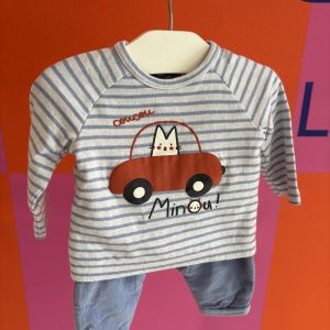 Ensemble Tshirt manches longues "coucou minou" et pantalon épais Orchestra 1 mois