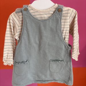 Ensemble tshirt manches longue rayé et robe verte Tex 12 mois