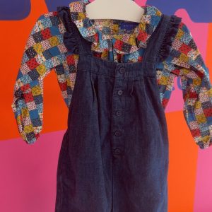 Ensemble blouse et Salopette denim patchwork Maison me 18-24 mois